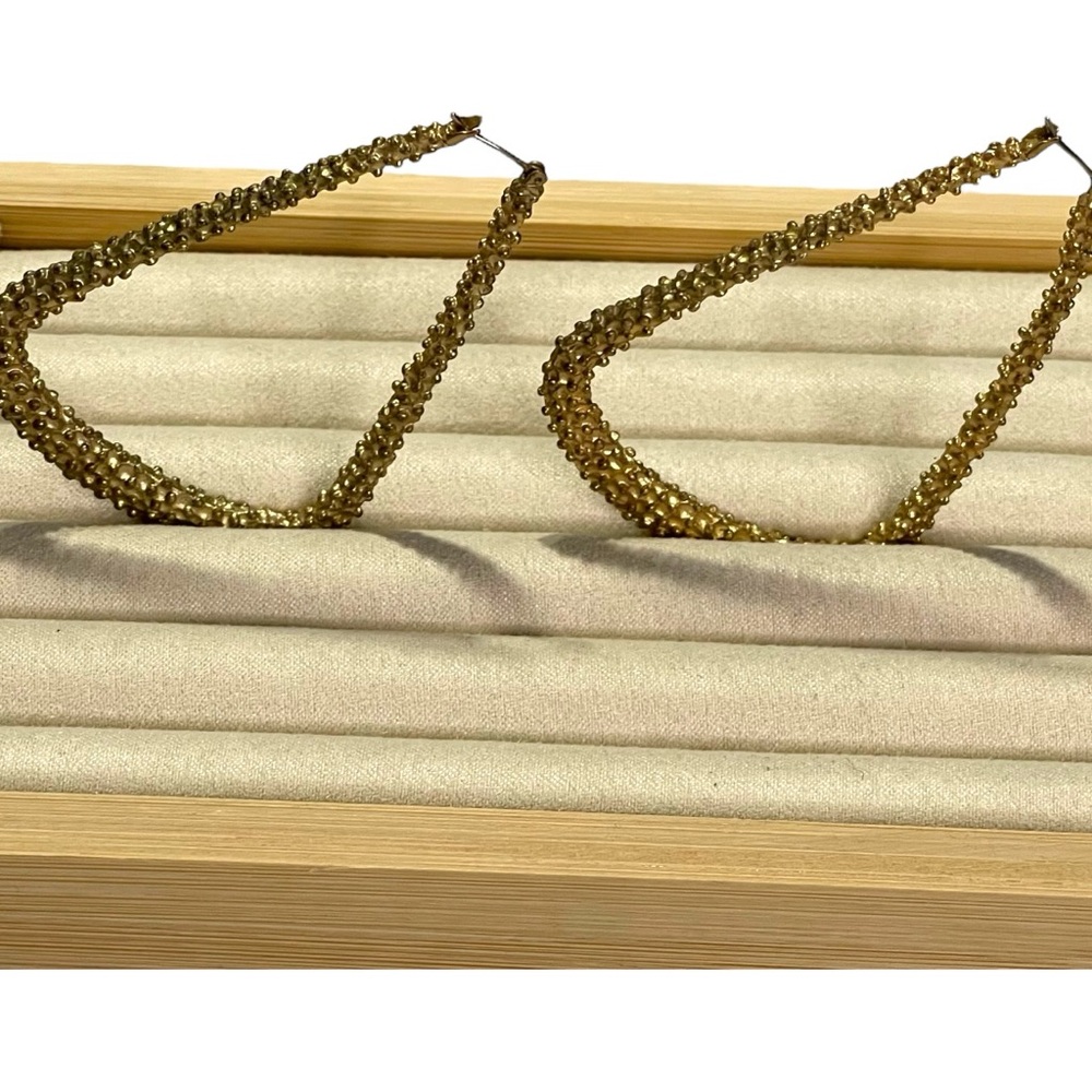 Textured Gold - “Vintage” House Of Harlow - Triangle “Hoop” Drop Earrings - - Picture 2 of 5